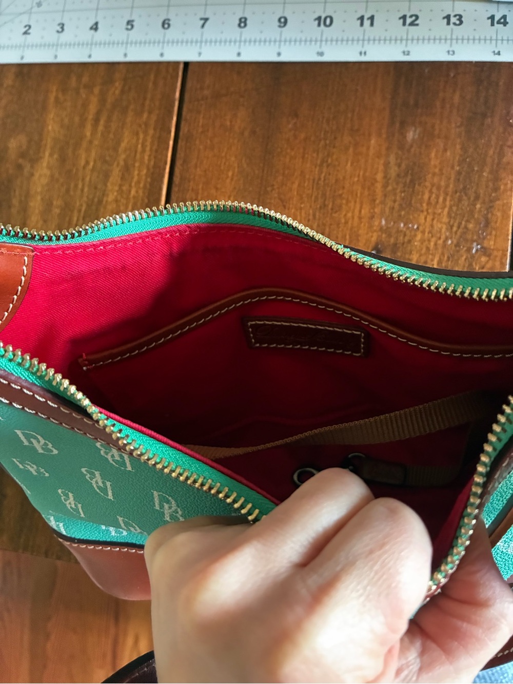 Vtg Dooney & Bourke Greta Small Teal Turqoise Signature Hobo SoHo Baguette Purse - Picture 6 of 10